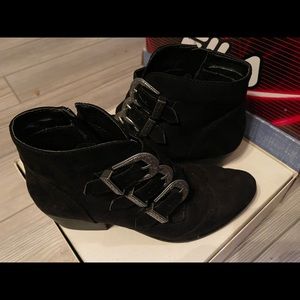 Silver buckles black bootie